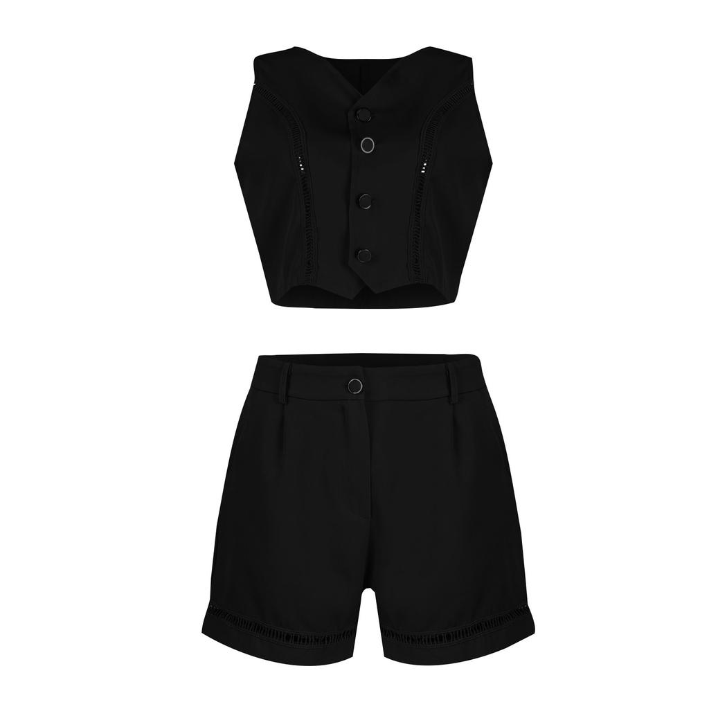 Women's Summer Fashion Casual Button Vest Shorts Suit Women's Clothing