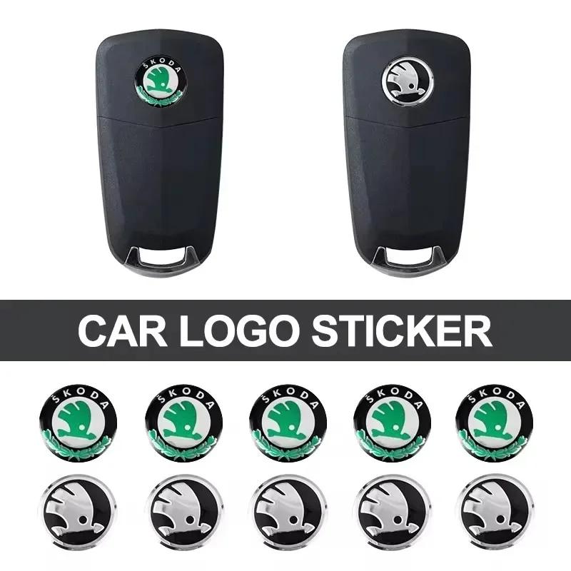 SBNI3 14mm Car Remote Key Sticker Aluminum Emblem Decal For Skoda Octavia Kodiaq Fabia Derivati Yeti Enyaq A7 Superb Rapid Kamiq Karoq