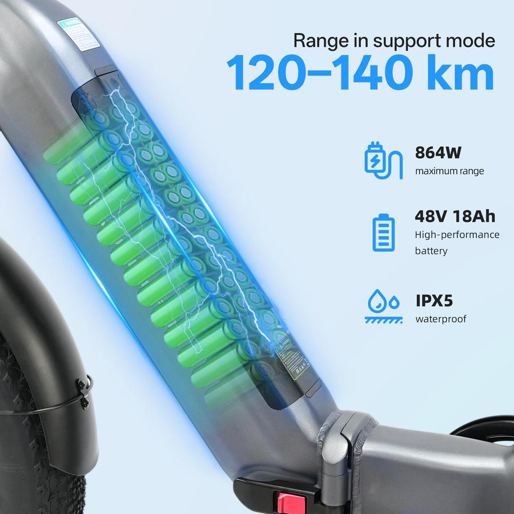 TTGO F6 PRO Electric Bicycle 25km/h Speed 140km Range 48V 18Ah Lithium-Ion Battery 150kg Maximum Load