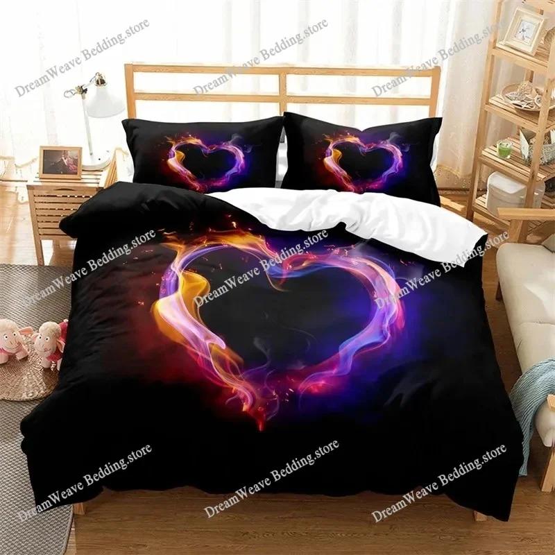3D Love Heart Duvet Cover Luxury Romantic Theme Bedding Set King Queen for Couple Valentine's Day Gifts Bedroom Decor