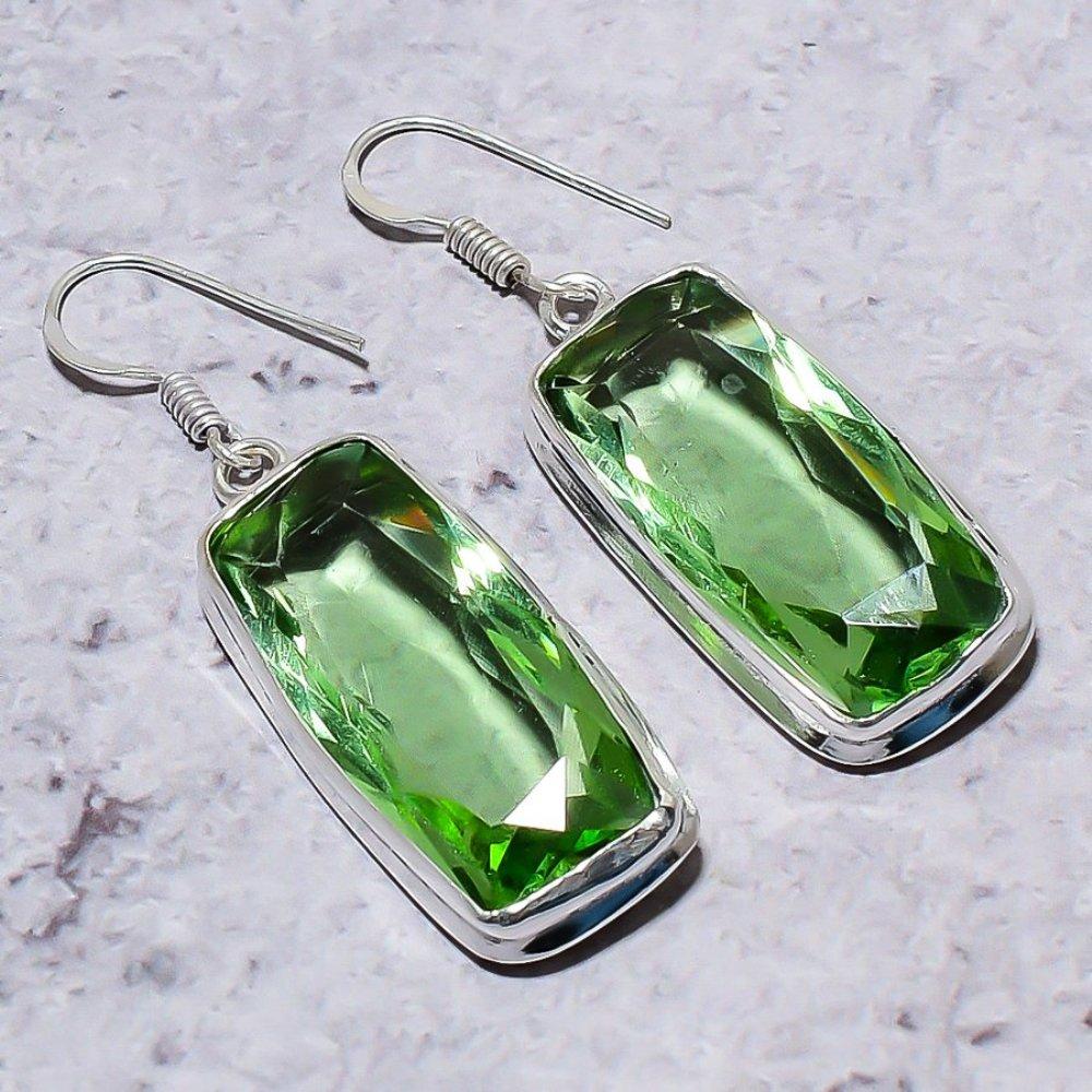 Серьги из серебра 925 пробы с зеленым аметистом, ручная работа, 2,01 дюйма v1C98