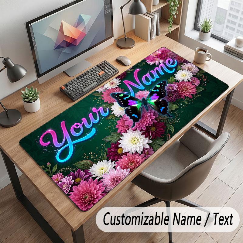 Butterfly Theme Customized Mouse Pad Personalized Print Name Text Desk Mat For Home Office Table Decor