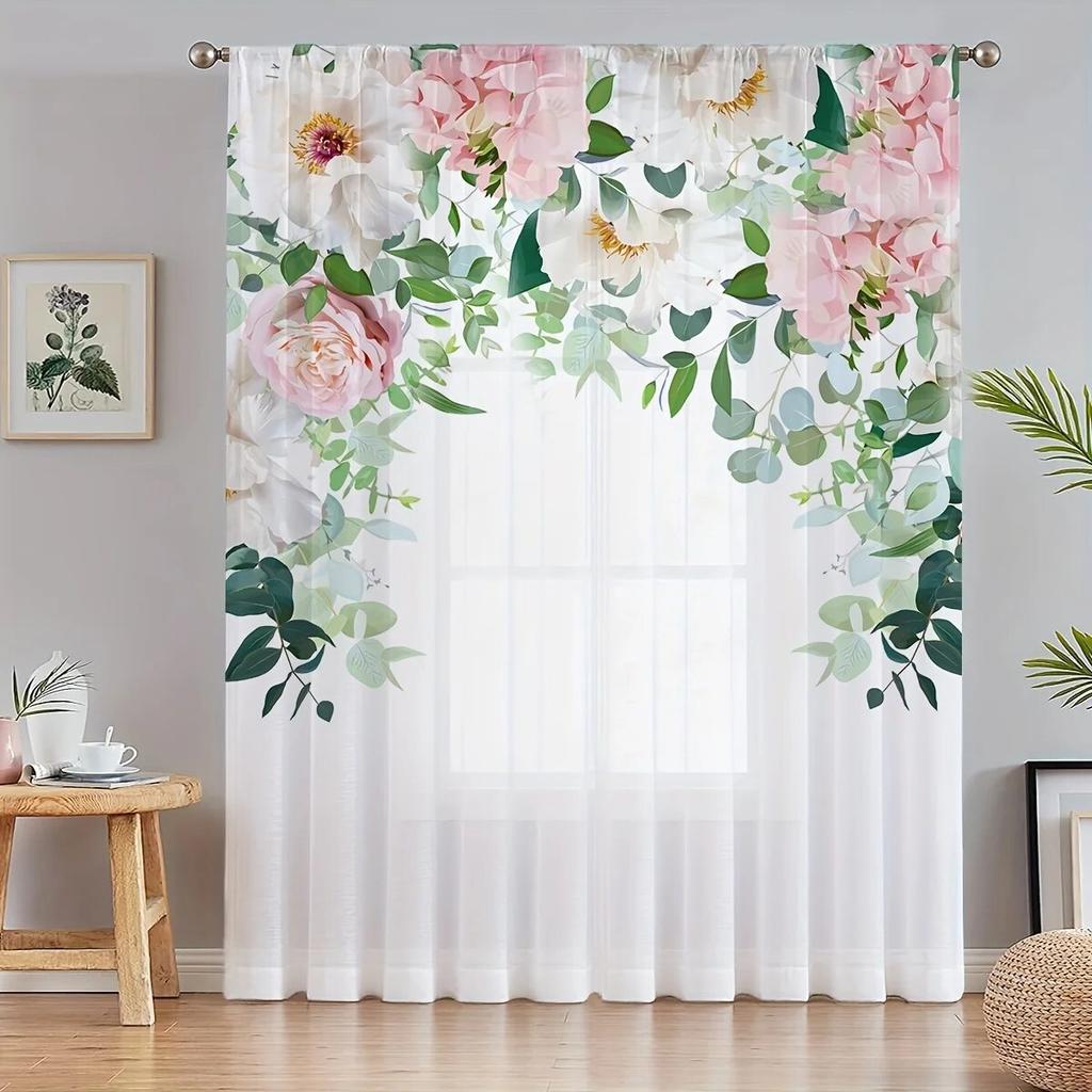 Шторы с ботаническим узором, вуаль с узором розы, занавески для гостиной, спальни, офиса, мягкие шторы