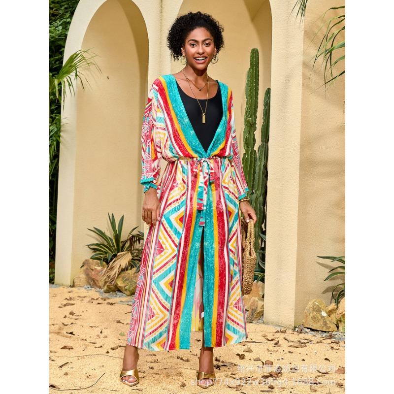 Plus Size Women's Print Beach Holiday Long Cardigan Bikini with Swimsuit Cover Up
