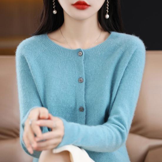 Женский кардиган Yousheng с круглым вырезом, длинным рукавом, из имитации кашемира, пальто-свитер, застежка на пуговицах, вязаная верхняя одежда