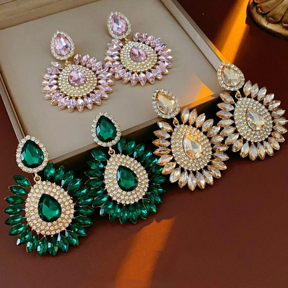 Элегантные серьги-капли со стразами, серьги-подвески с кристаллами в виде подсолнухов, изысканные серьги-капли для леди