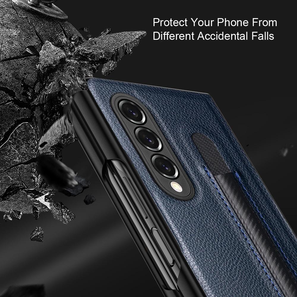 Модный чехол с отделением для ручки личи для Samsung Galaxy Z Fold 4 3 Pu + ПК с кожаным рисунком, антидетонационные роскошные чехлы для Fold3 F9260