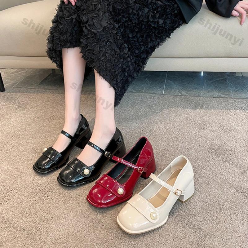 Platform Pumps for Women 2025 Spring New Strap Thick Heels Mary Jane Shoes Woman Round Toe High Heel Party Single Shoe