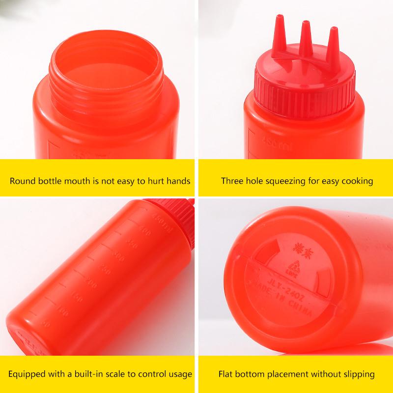 3 Holes Sauce Squeeze Sauce Bottles Condiment Dispenser With Lids Oil Bottle Kitchen Tool Seasoning Mustard Salad Storage Jar