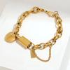 Gold Color Thick Chain Stainless Steel Bracelets for Women Fashion Design Heart Love Pendant Wrist Jewelry