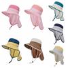 UV Protection Kids Beach Cap Solid color Sunscreen Bucket Hat Children Shawl Sun Hat  Boy