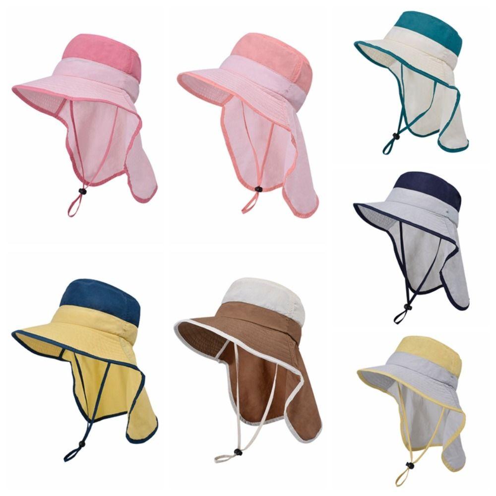 UV Protection Kids Beach Cap Solid color Sunscreen Bucket Hat Children Shawl Sun Hat Boy
