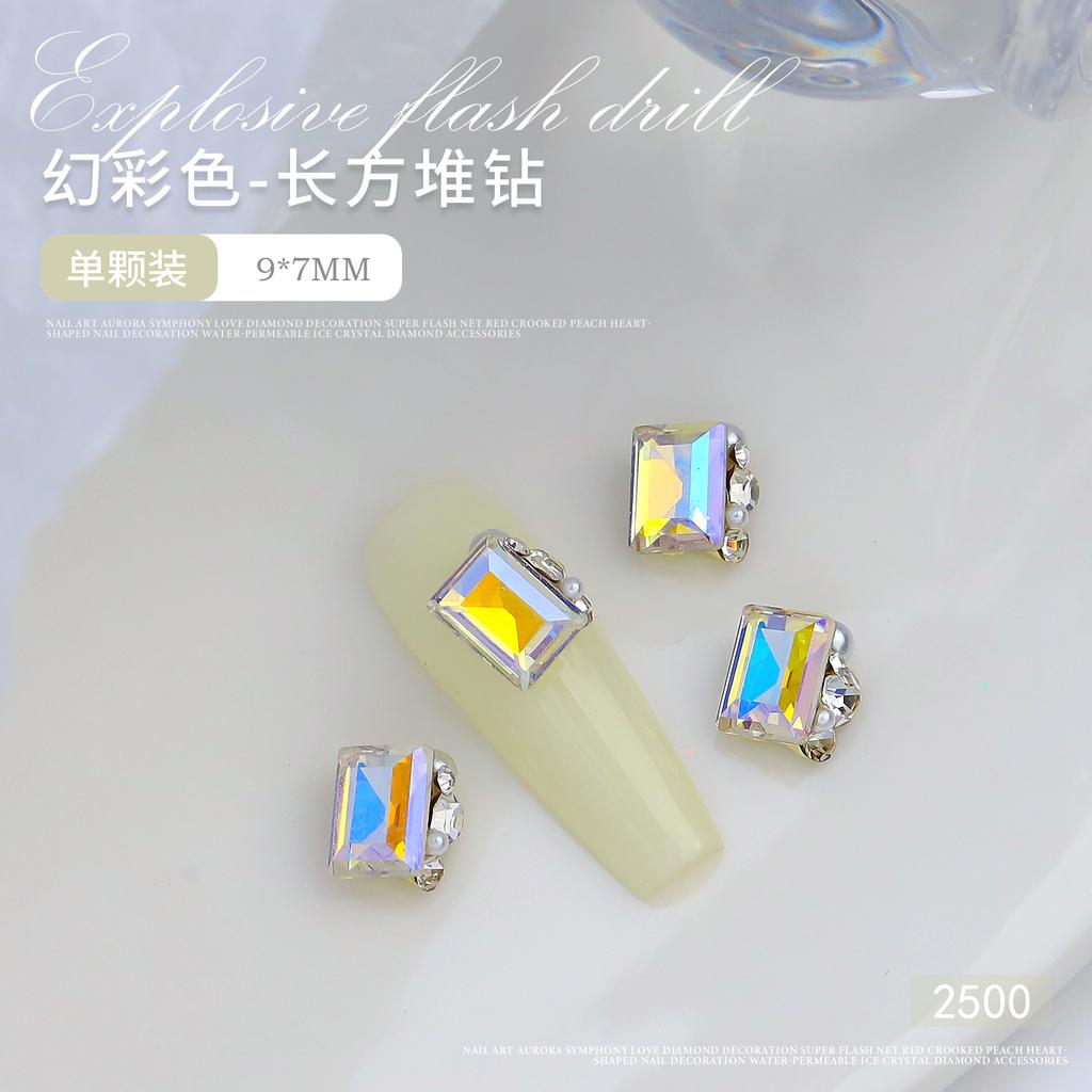 Nail Art Crystal Stack Diamond Finished Product Super Shiny Crooked Heart Rectangular Hand-Inlaid Pearl Nail Ornament