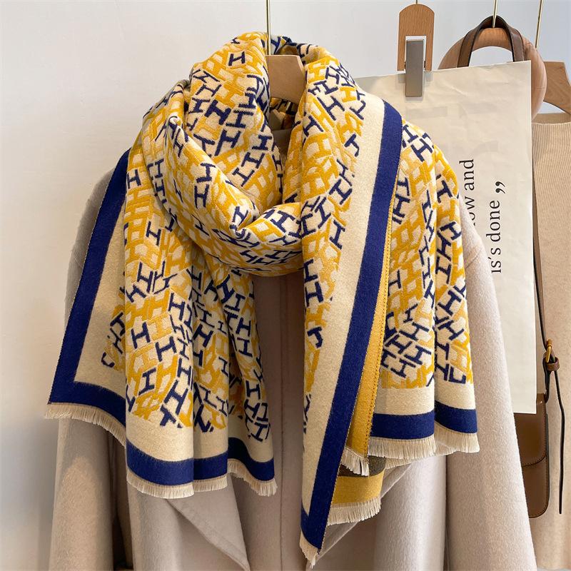 Winter Cashmere Scarf for Women Shawl Luxury Warm Plaid Print Thick Blanket Pashmina Neckchief Bufanda Design