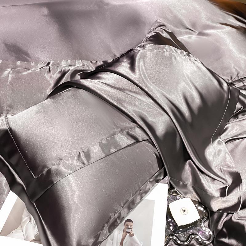 Двусторонняя наволочка из шелка тутового шелкопряда - Ледяной шелк, Широкий край, Однотонная и Красивый дизайн.