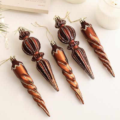 Северный асимметричный пластиковый кулон с флокированной клейкой пудрой - Кофейный цвет Набор рождественских елочных украшений.