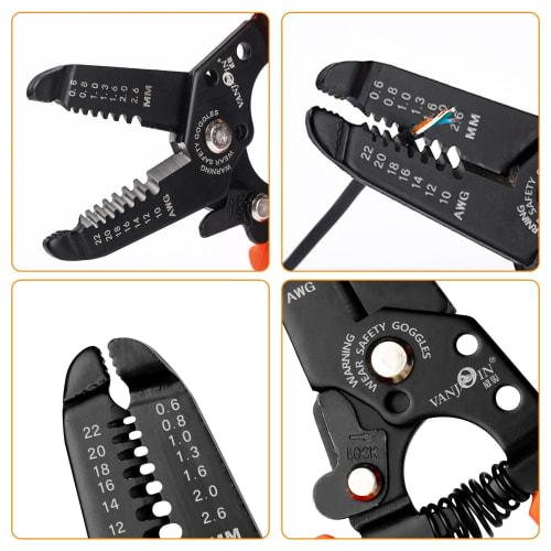 VANJOIN Wire Stripper, for Thick and Metric Wires, Electrician's Hand Crimping and Stripping Tool, Multi-Function Wire Stripper with Spring-Loaded Non
