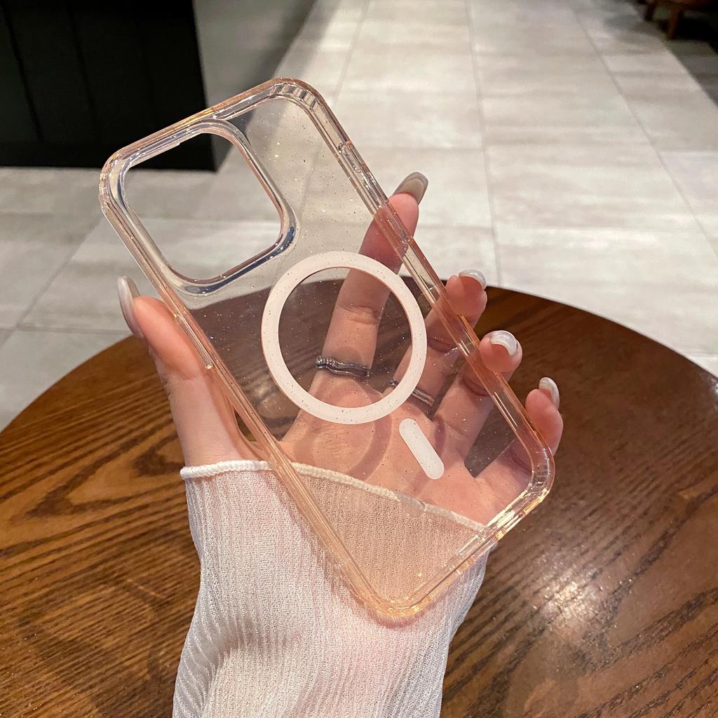 Роскошный блестящий магнитный чехол для Magsafe с беспроводной зарядкой для iPhone 15 14 Plus 13 12 11 Pro Max, прозрачный жесткий акриловый чехол