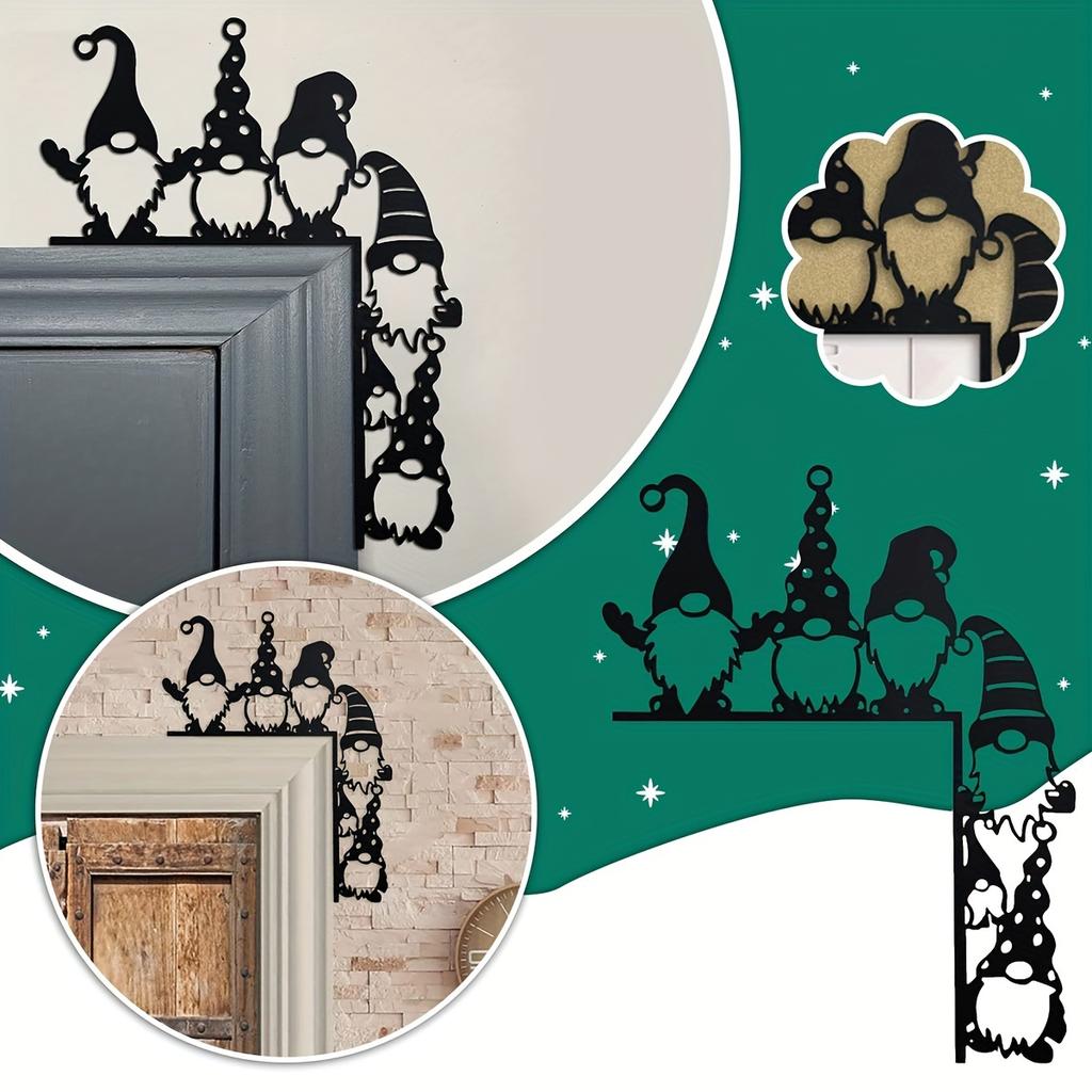 1pc Black Door Mount No-Face Santa Claus Hanging Sign, Multipurpose Decorative Plaque for Christmas and Thanksgiving