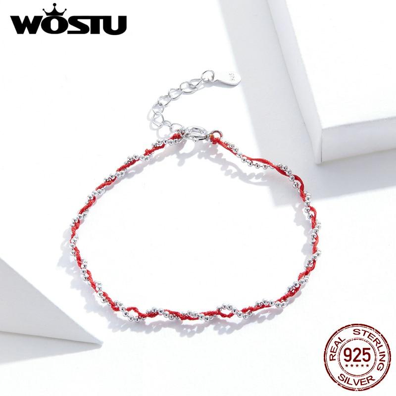 Браслет из стерлингового серебра 925 пробы с красной веревкой, классический браслет на удачу, подходит для бусин, подвесок, браслетов, ювелирных изделий своими руками