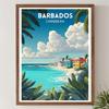 Puerto Rico Retro Travel Poster Mid Century Modern Vintage Caribbean Island Art Prints Barbados Modern Travel Poster Decor