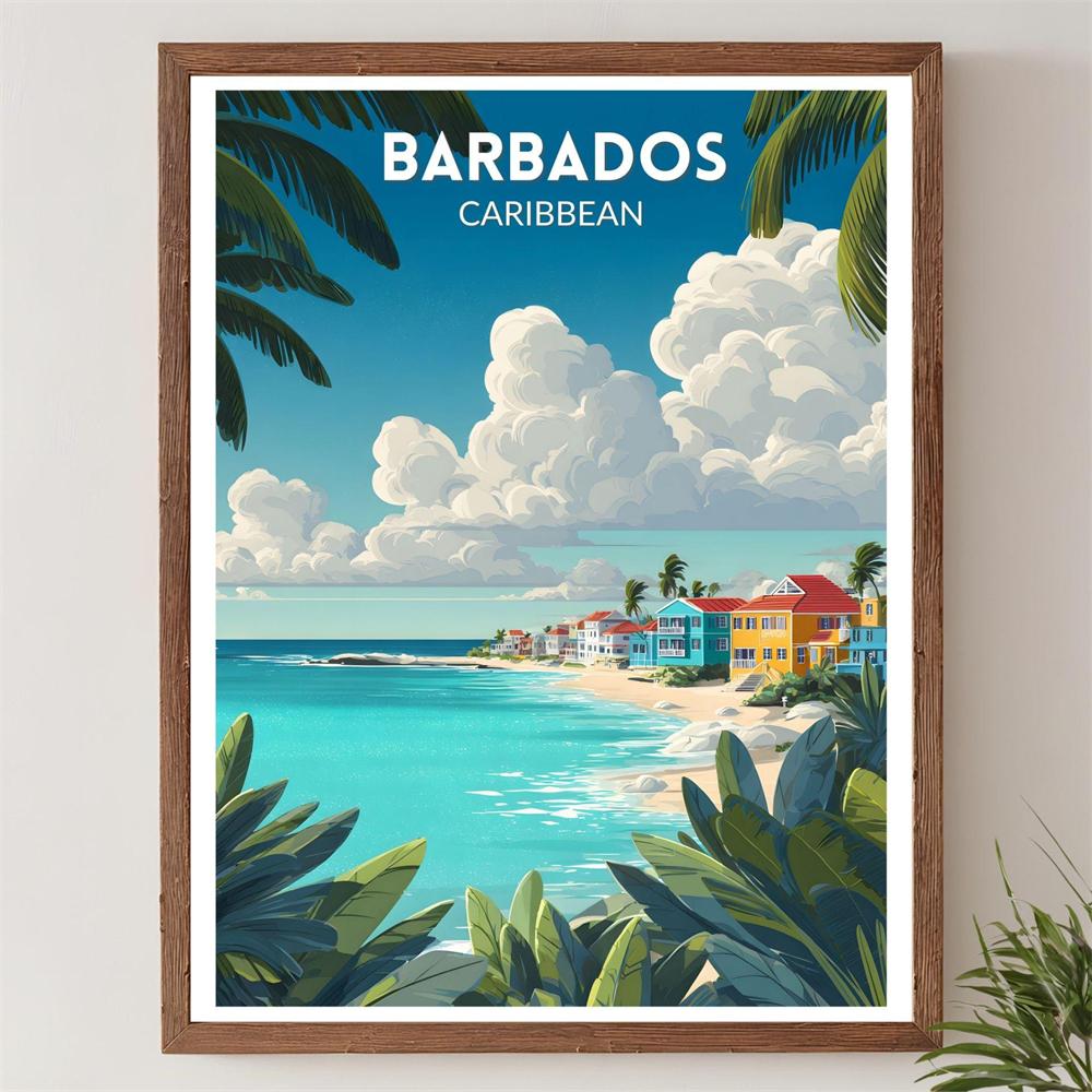 Puerto Rico Retro Travel Poster Mid Century Modern Vintage Caribbean Island Art Prints Barbados Modern Travel Poster Decor