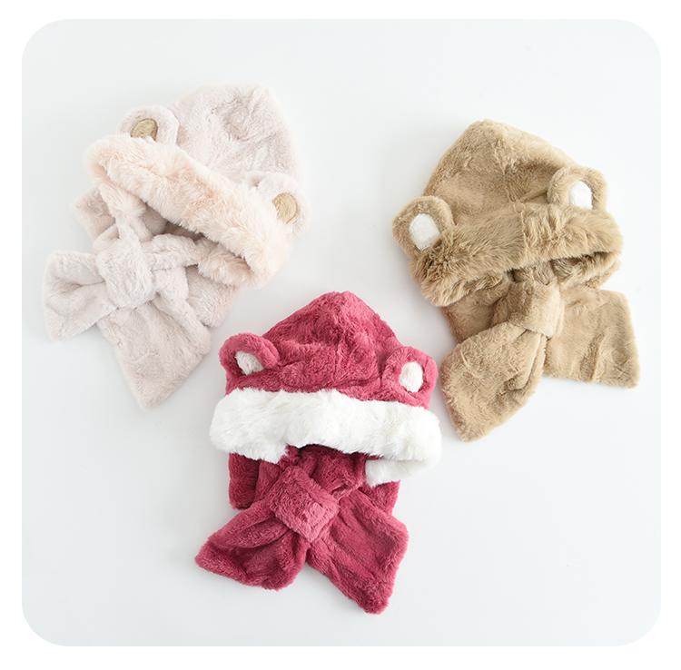 Children's hats, thickened plush hats for boys and girls, scarves, integrated warm hats, all-round cold protection