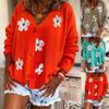 Женский вязаный однобортный свитер с длинным рукавом и цветочным принтом, кардиган, пальто с вышивкой