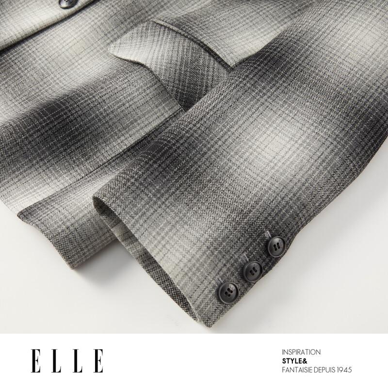ELLE Women's Lamb Wool Blend Plaid Blazer