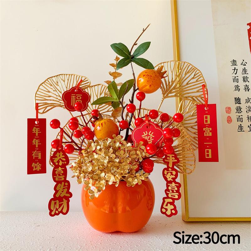Chinese Wealth Fruit Pot Decoration Chinese New Year Desktop Ornament Spring Festival Gift Decor Blessing Flower Bucket