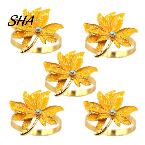Decorative Napkin Ring 5Pcs Rings, Maple Leaf Design Holders, Waterproof Elegant Rings Anti-Oxidation for Wedding Banquets And Restaurants Metal