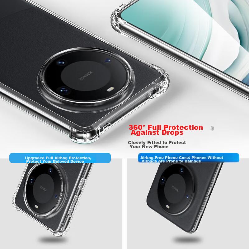 ESCASE Ultra-Thin Full Protection Silicone Case with Air Cushion for Huawei Mate60 Pro, Shockproof Ultra-Light TPU Soft Transparent Cover
