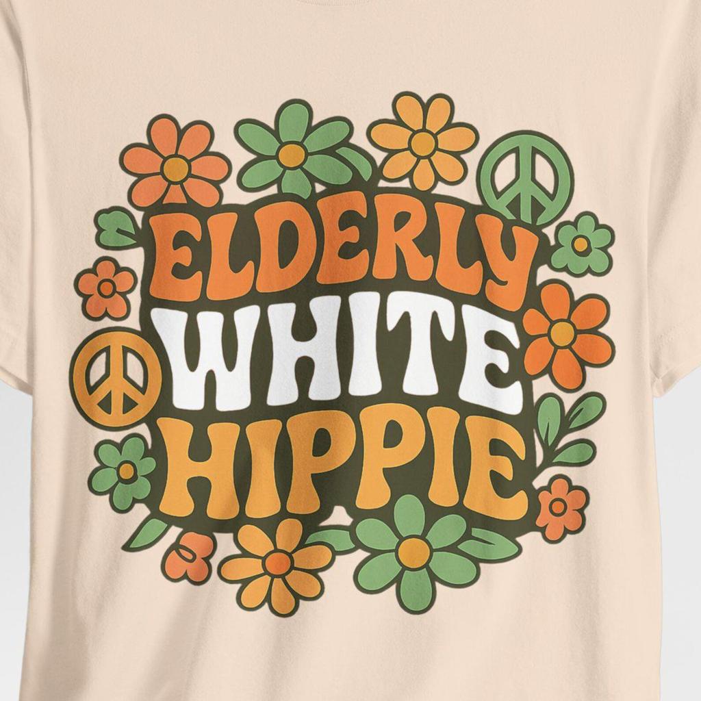 Elderly White Hippie Shirt, Grandparents Tees, 60s Design, Aesthetic Clothes, Hippie Shirt, Trendy Hippie
