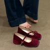 Французские ретро туфли Мэри Джейн на толстом каблуке женские весенние и осенние туфли с бантом бордового цвета на высоком каблуке