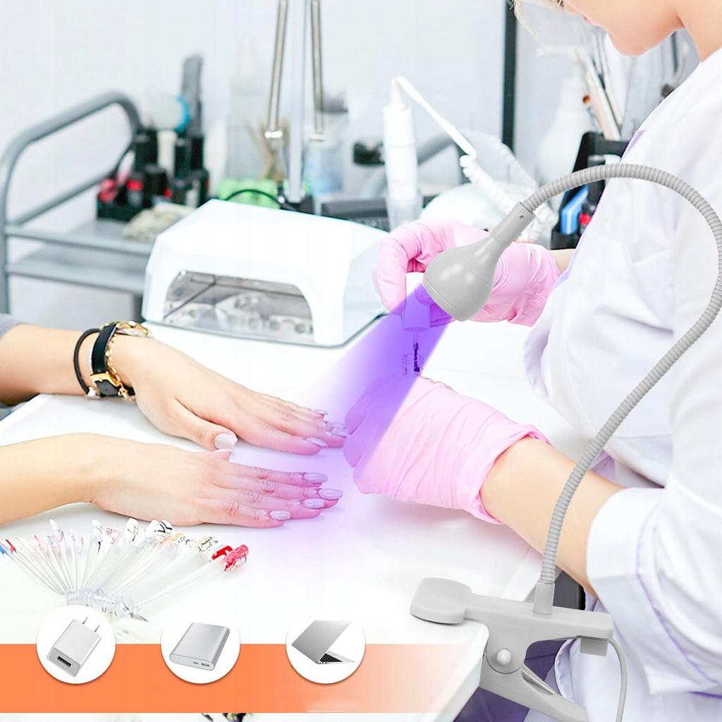 5W UV LED Nail Lamp, White, Flexible Arm and Adjustable Clip, Gel Nail Curing Light for Salon Home Use