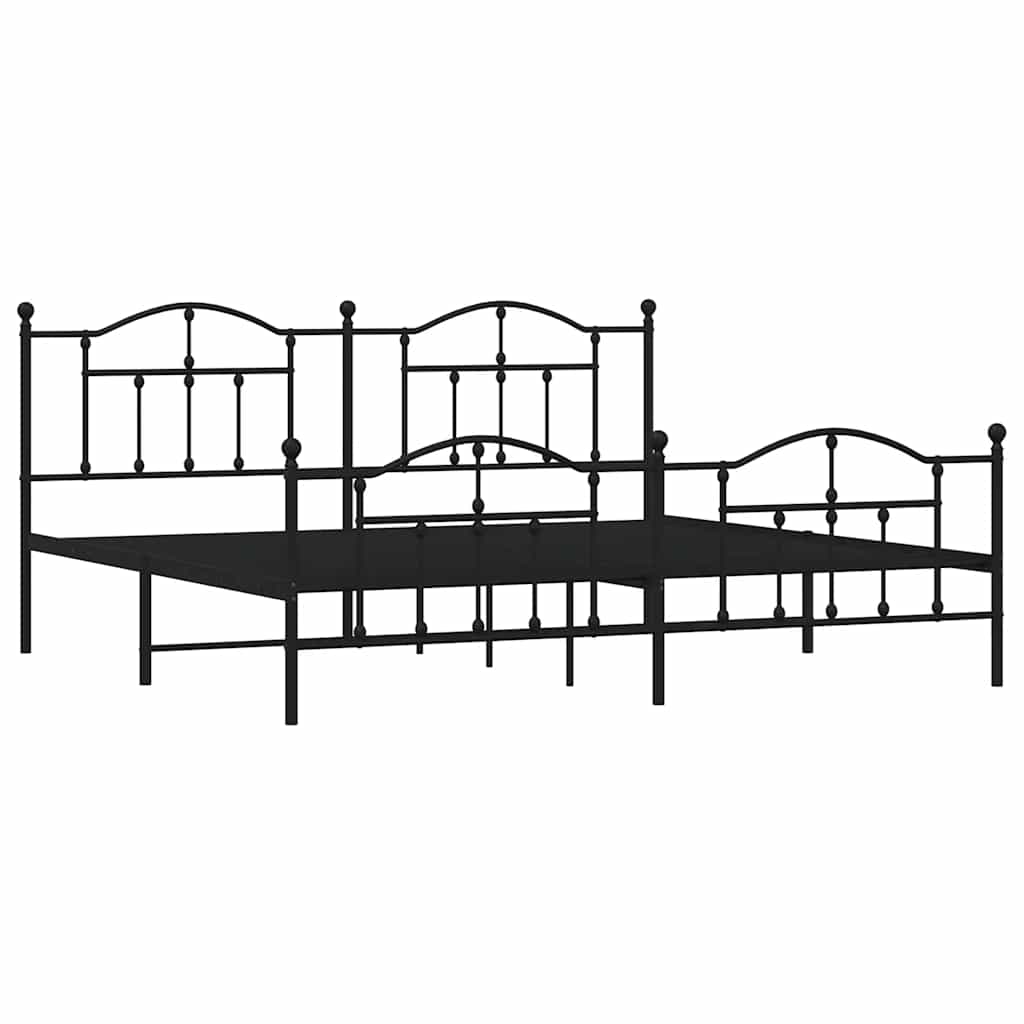 Metal Bed Frame with Headboard and Footboard Black 193 x 203 cm