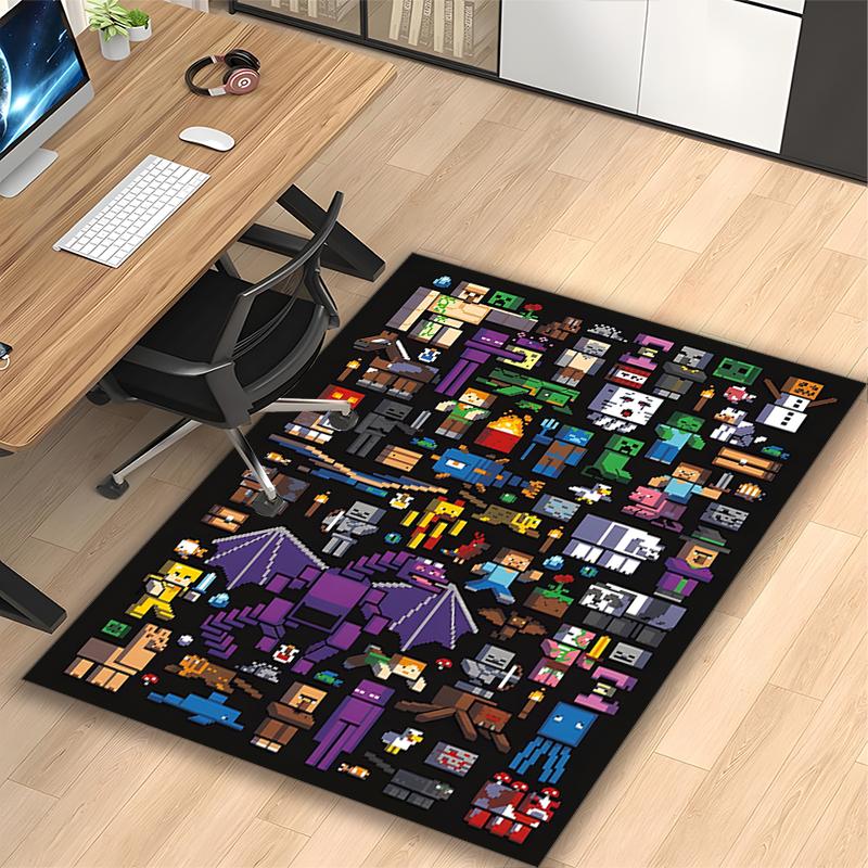 Retro Game Pixel Collage Rug Ideal for Reading Room, Multi-purpose Office Chair Sofa Carpet, Anti-slip Printed Home Area Rug