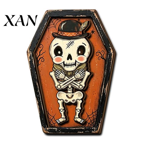 Vintage Style Halloween Ornaments Wooden Decor, Cat Mummy Skeleton Figurines, Spooky Party Supplies Fall Farmhouse Tabletop Centerpiece for