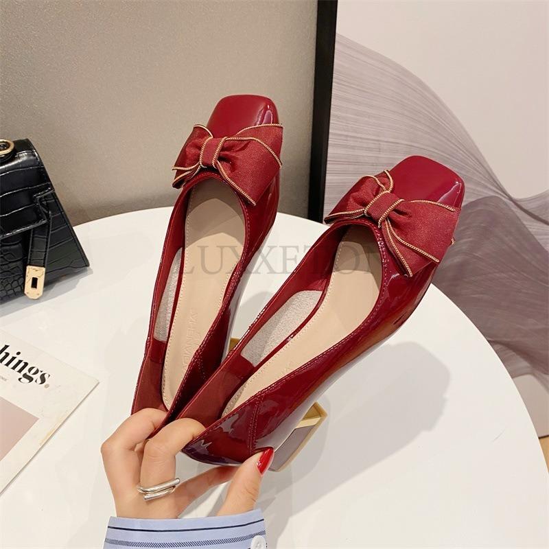 Туфли из натуральной кожи женские на высоком каблуке с толстым квадратным носком, элегантные с бантом и жемчужным верхом, для торжественных случаев, для банкета