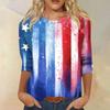 Women's Fashion Casual Seven Sleeve Independence Day Printed Round Neck Top
