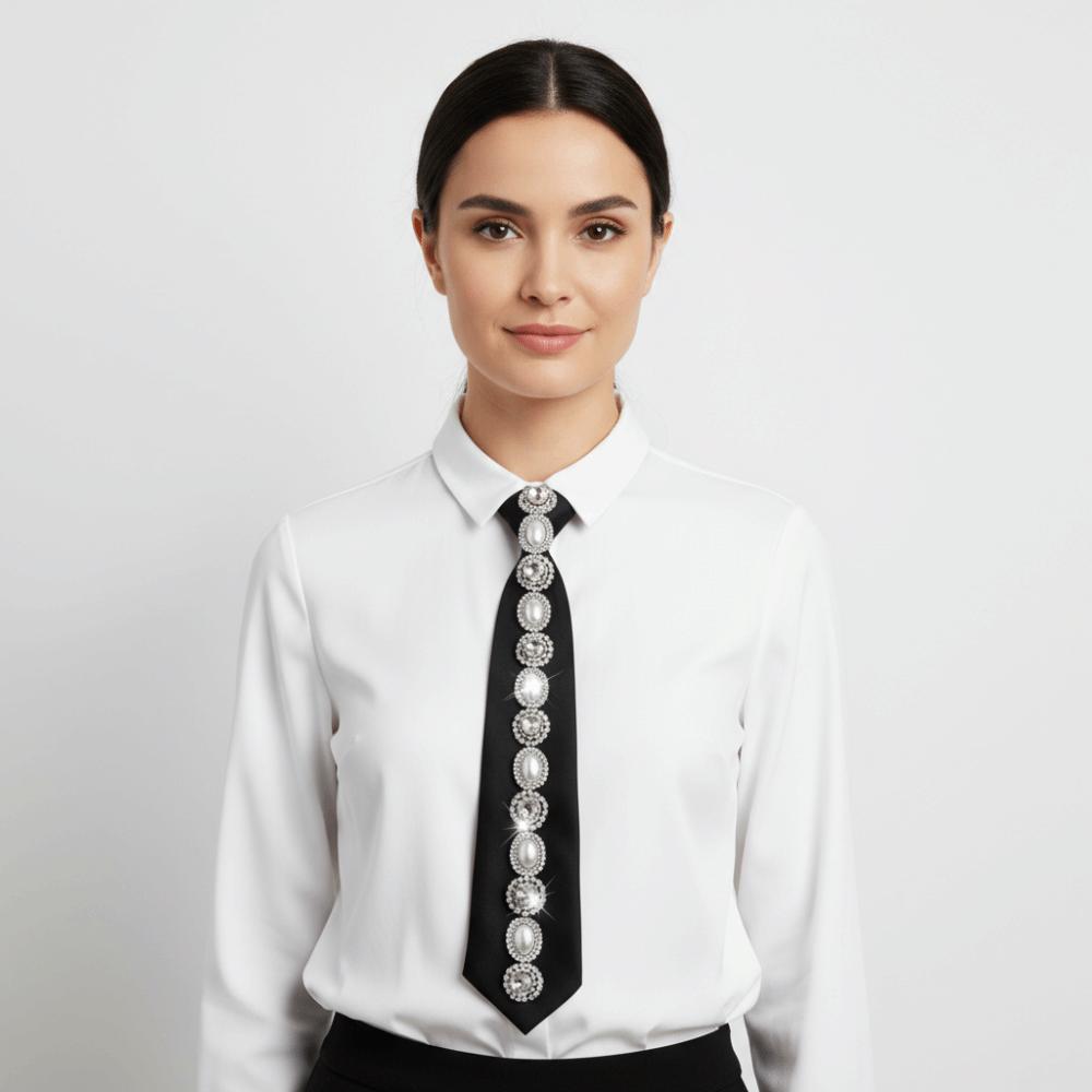 Korean Style Rhinestones Tie Academic Style Decoration Shirt Tie Temperament Long Necktie Women