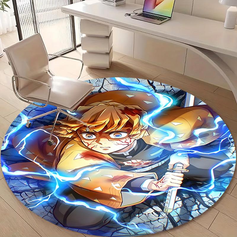1pc Agatsuma Zenitsu Print Round Carpet Chair Round Carpet Suitable for Bedroom Living Room Home Decorative Carpet