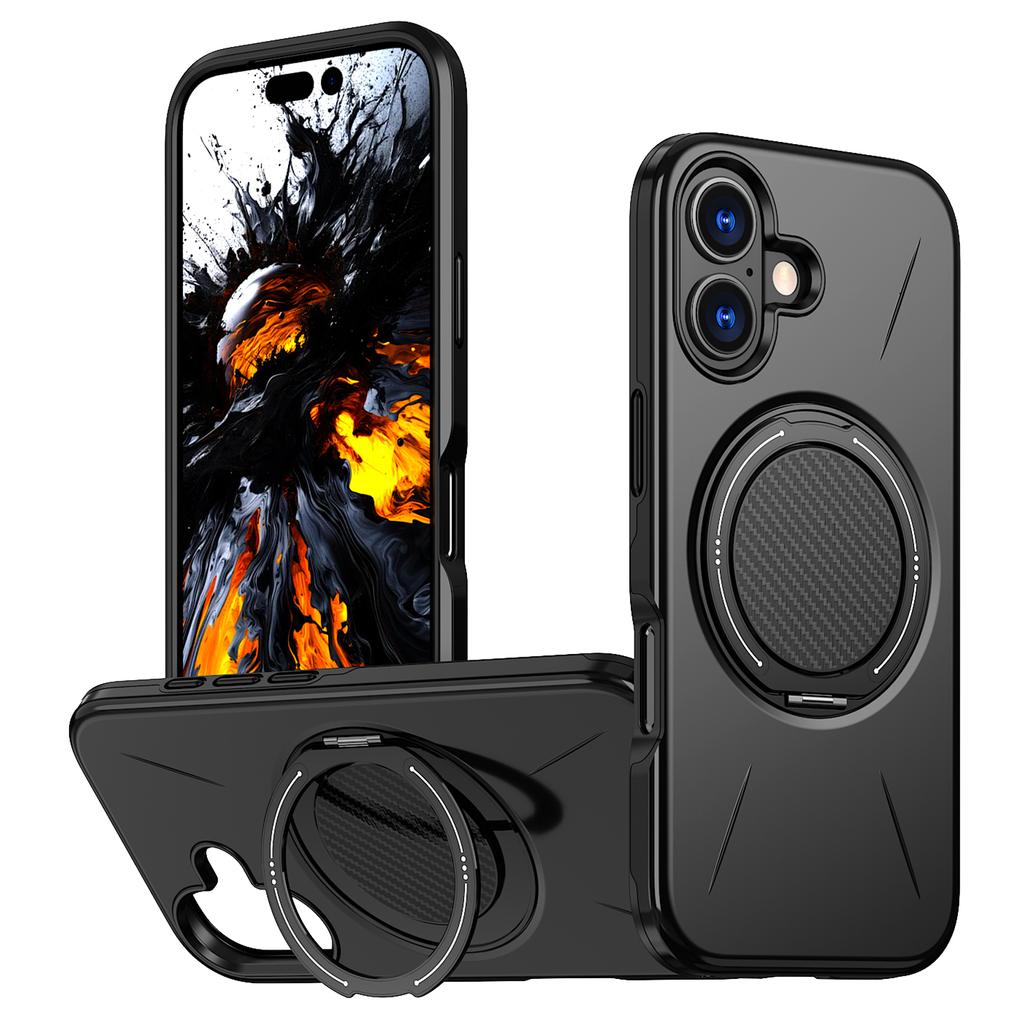 For iPhone 17 Magnetic Case Rotating Kickstand TPU+PC Phone Cover