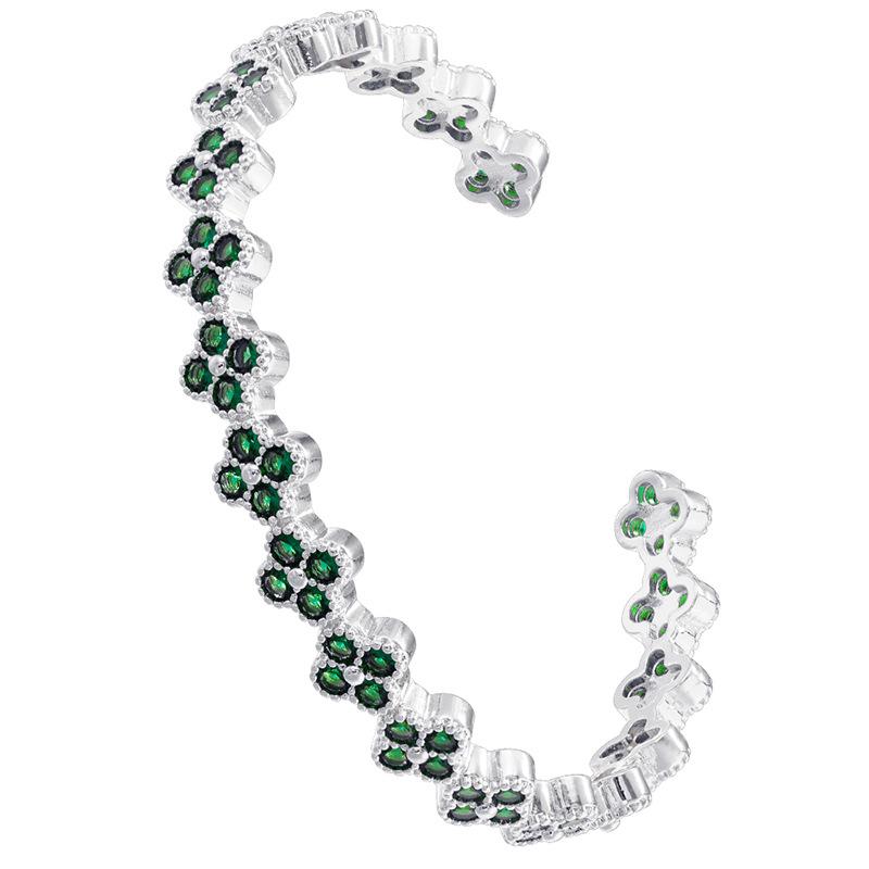 Легкая Роскошь Медь С Цветными Бриллиантами Клевер Открывающийся Регулируемый Браслет Лепесток Цветка Браслет Vl570