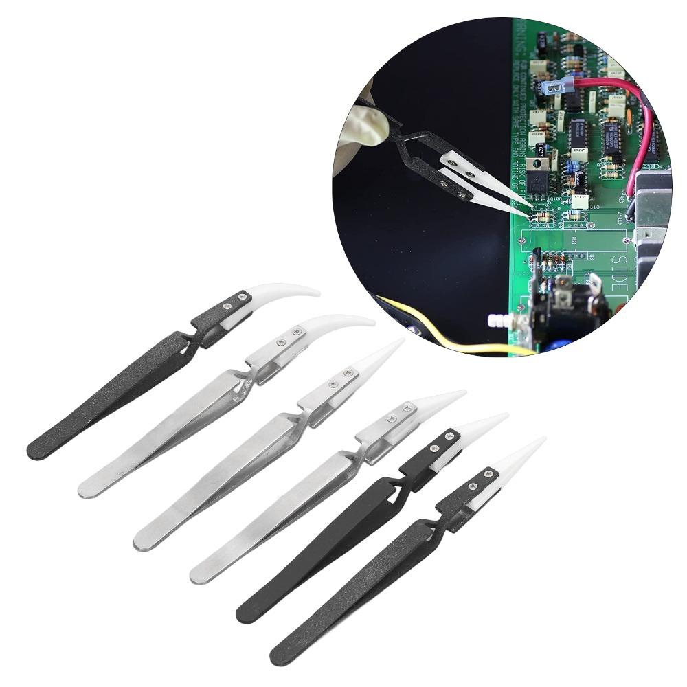 6 PCS Pointed & Curved Tips Ceramic Tweezers Electronics Tweezers Set for Electronics and Crafting