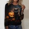 2025 Autumn & Winter Women's New Casual Crew Neck Long Sleeve Top 3D Halloween Pattern Ideal Halloween Christmas Gift
