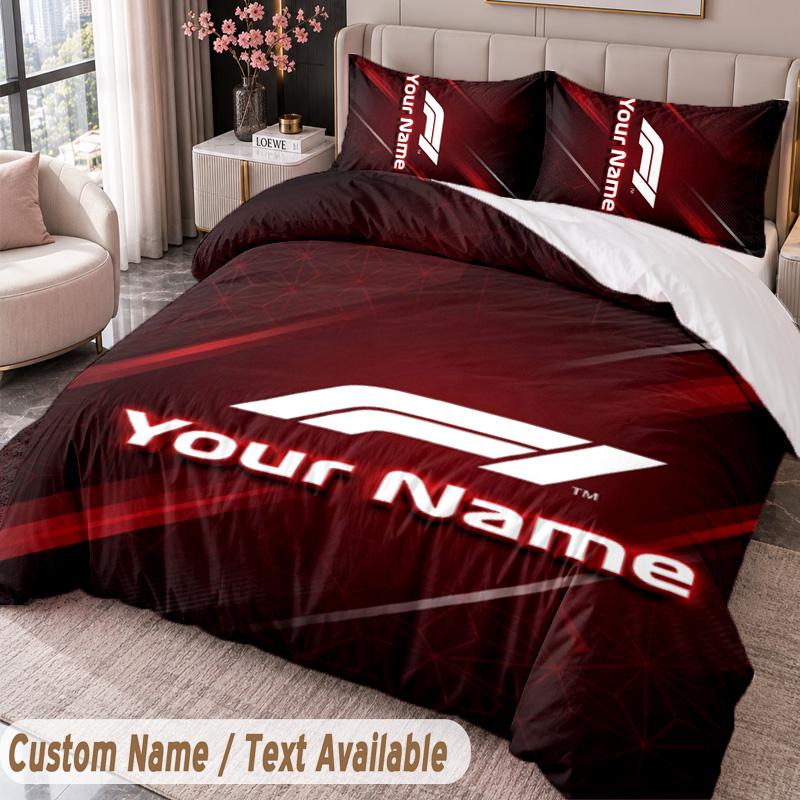 F1 Printed Bedding Set Custom Name Text 1 Duvet Cover 2 Pillowcases For Bedroom