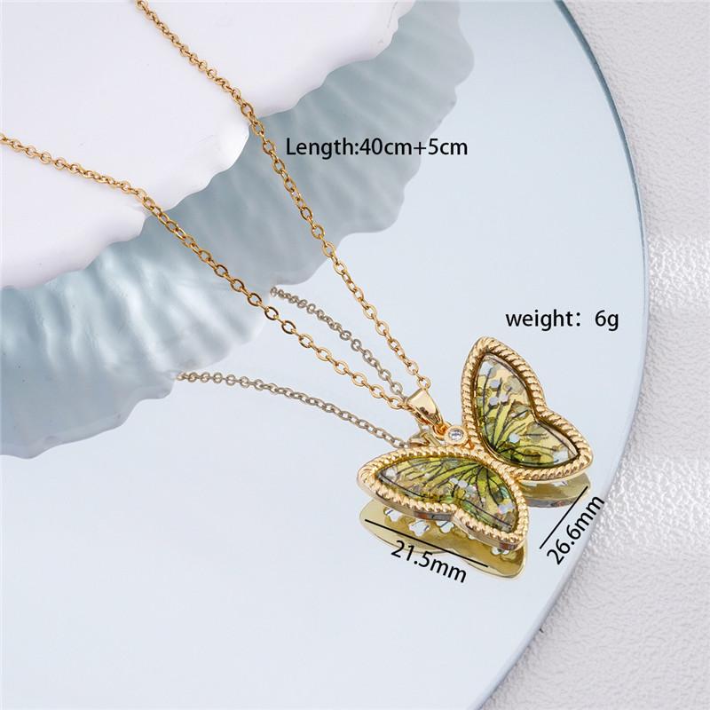 Fashion Gradient Butterfly Zircon Pendant Necklace Stainless Steel Chains High Grade Insect Choker Jewelry Gift For Women Girls
