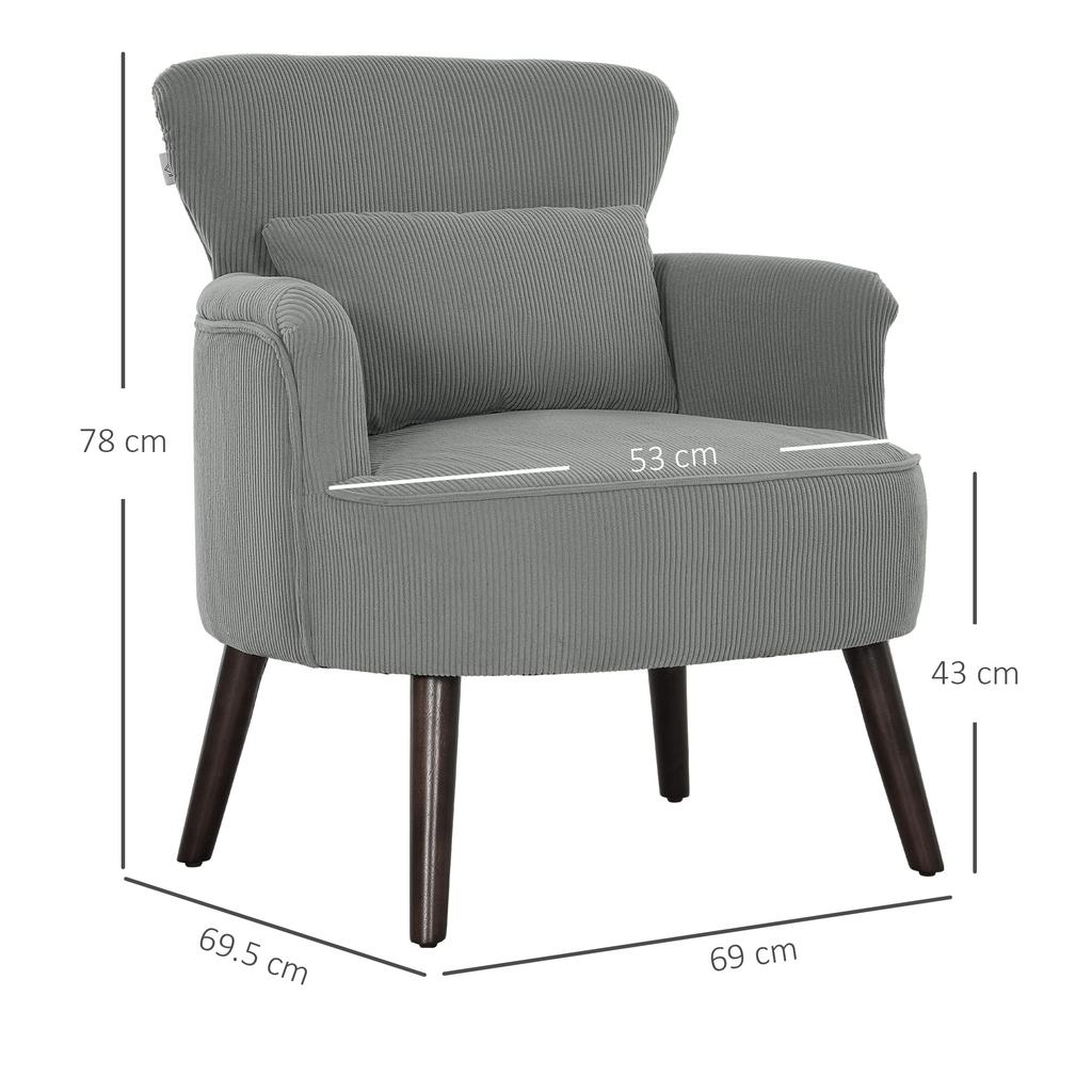 Corduroy Retro Accent Chair - Light Grey