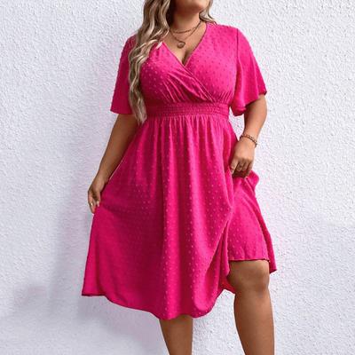 Летнее женское красное длинное платье с коротким рукавом и v-образным вырезом. Темпераментное элегантное модное свободное платье. Простое вечернее платье больших размеров. Повседневное платье с поясом.